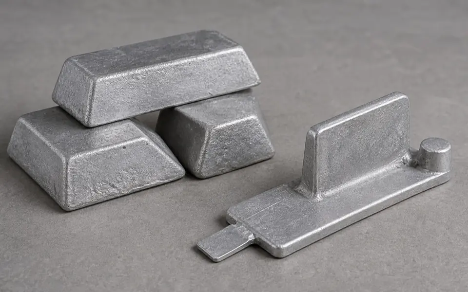 ADC12 and A380 die-cast aluminum ingots and raw casting sample