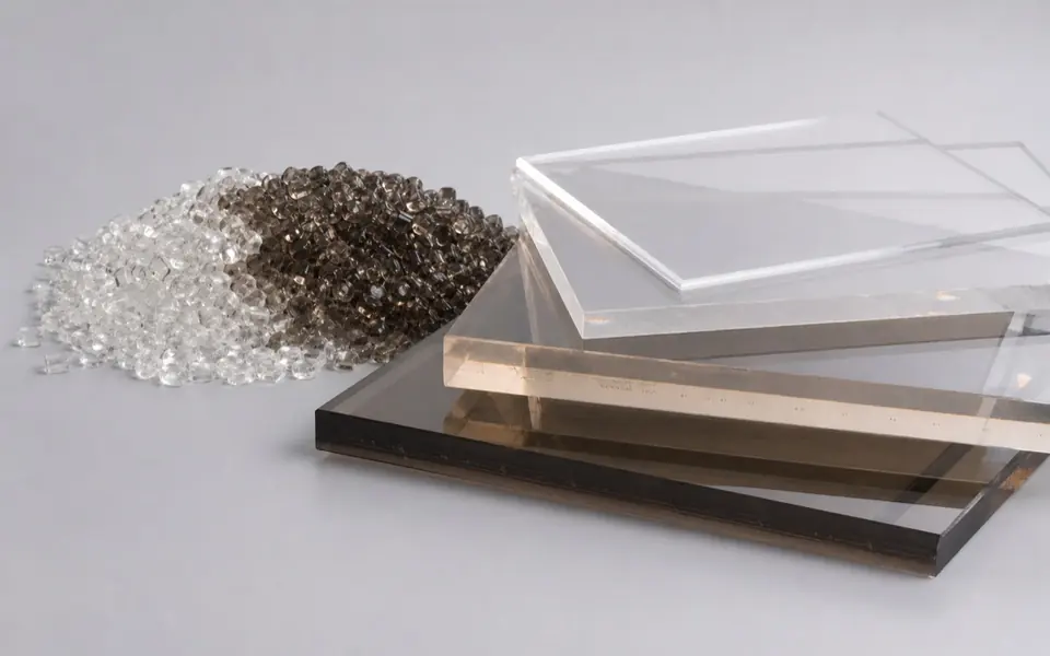 Clear and smoke polycarbonate pellets and sheet samples