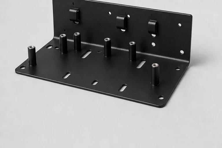 Bent internal mounting panel with standoffs for a loudspeaker crossover assembly