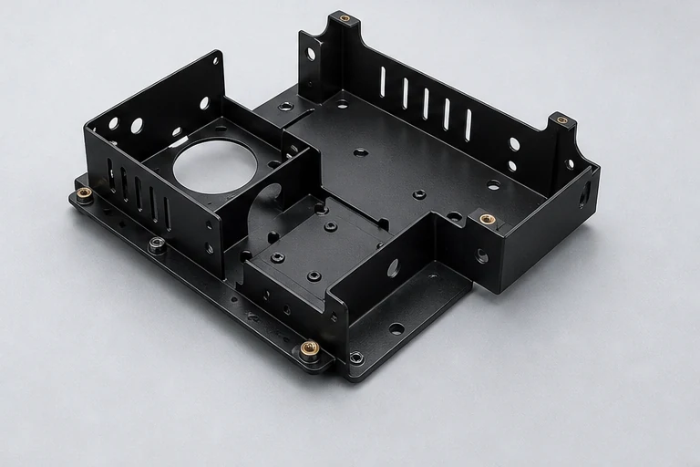 Bent sheet metal mounting tray for professional audio electronics